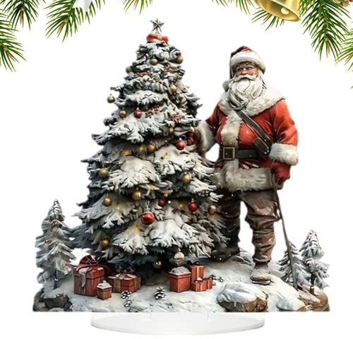 Decore Papá Noel de Navidad - Figura acrílica Plana, Pieza de Papá Noel Resistente | Pantalla de Vacaciones compactas con función Impermeable, Acento de Mesa a Nivel de Bandeja para
