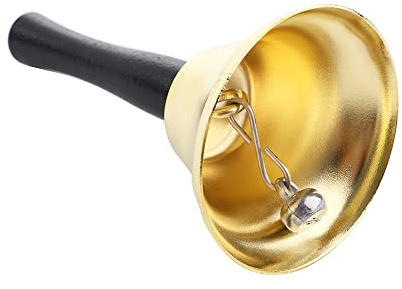 Campanello a mano per feste, decorazione natalizia, campana in metallo con manico in legno, anello per cena, servizio di chiamata forte, allarme per feste (oro)