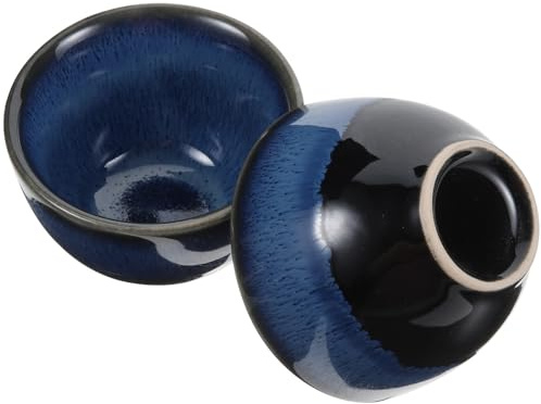 TOYANDONA Tazas de Cerámica para Sake Estilo Japonés, 2 Piezas, Color Azul Esmaltado, Tamaño Grande, Aptas para Té y Bebidas Calientes, Suministros Tradicionales para Izakaya y Uso