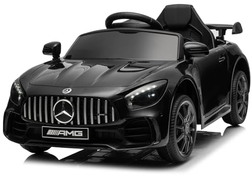 LALAHO Kinder Elektroauto 12V Mercedes AMG GTR Kinderauto mit 2,4 GHz Fernbedienung,Elektrofahrzeug 2-türig mit MP3, Hupe, LED-Leuchten (SCHWARZ)