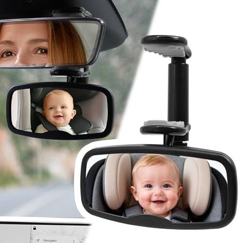 Clip Baby Car Mirror – Rear Facing Car Mirror for Baby, Over-the-Mirror Design, Shatterproof Glass, 360° Swivel, Universal Fit for Rearview Mirror – Toddler Car Safety Essential, Baby Car Accessories