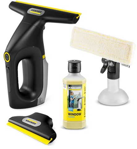 KÄRCHER lavavetri a batteria WV 3 Comfort Precision+ Black, autonomia: 35 min, serbatoio XXL: 200 ml, 2 labbra di aspirazione, flacone spray, gancio per doccia, 500 ml detergente per vetri