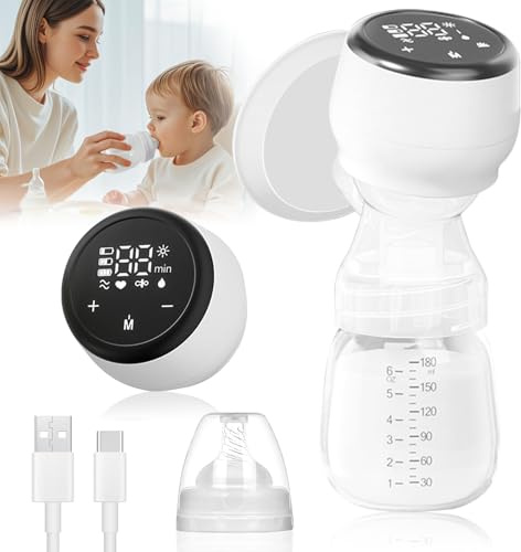 Unipampa Sacaleches Electricos, Extractor de Leche Materna Portátil, Extractor de Leche Recargable Ultra Silencioso, Sin BPA, con 4 Modos y 15 Niveles, Pantalla táctil LCD, Con 180mL Biberón, Chupete