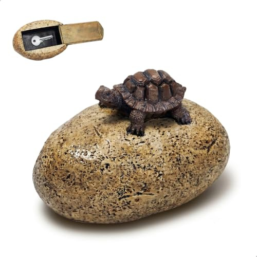 Cache Clef Exterieur Cachette Secrete, Pierre avec Compartiment Secret, Cachette de Clés Artificielle pour Géocaching, Boite a Clefs Securisee Exterieur pour Jardin Cour, Design Tortue