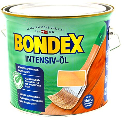 Bondex 381194 Intensiv-Öl douglasie 2,5 L für 55 m²Holzöl, Holzpflegeöl, Terrassenöl mit UV-Schutz & Anti-Rutsch-Effekt, Wasserbasiert