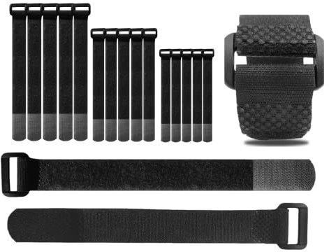 Hazarox 25 Stk (3 Längen bis 30 cm) mit Schnalle Klett Kabelbinder Wiederverschließbar, bis 2 cm breit aus Schwarzem Nylon Klettverschluss Klettband