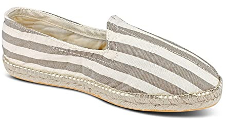 weltenmann Corralejo – Espadrillas Slip-on a Colore a Strisce Larghe in Cotone con Borsa di Stoffa, Biscotti, 41, Handmade in Spain