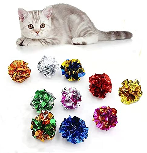 ANZONGYI 10 Pcs Mylar Crinkle Balls Colorful Crinkle Balls Cat Toys Rustle Sound Ball Cat Interactive Toys for Kittens and Grown-up Cats