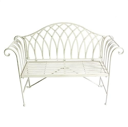 Parkbank Outdoor-Bank mit Rückenlehne und Armlehnen, antikweiß/grünes Schmiedeeisen, 130 cm, Outdoor-Gartenbank, 2-Personen-Metallbank for Balkon, Terrasse, Park, Hinterhof Gartenbank(Weiß)