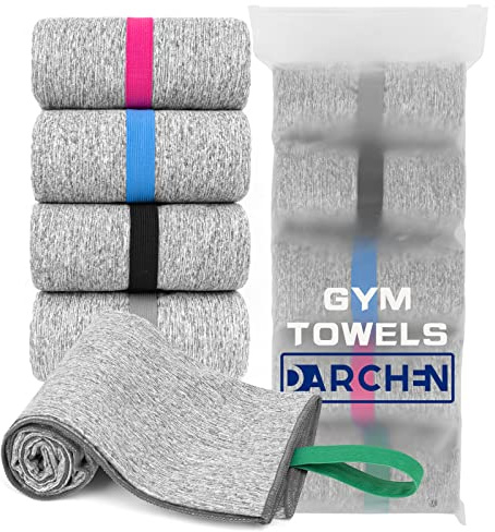 DARCHEN [5 Pack Gym Towels Accessories for Men, Quick Dry Sweat Towel for Workout Tennis Exercise, Microfiber Silver Ion Compact & Absorbent (5 Pack - Light Grey - Gym Towels, M - 40x80 CM)