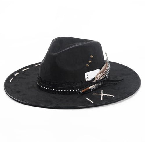 H.Busque Wide Brim Fedora Hat Mens Women Felt Panama Hat Dress Up Hat Black