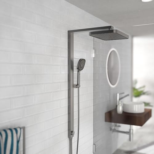 SCHÜTTE 60687 LA PALMA Duschsystem mit Regendusche und Duschsäule, 36x24 cm Edelstahl Duschkopf, Duschset ohne Duscharmatur, Duschstange mit Hand- und Kopfbrause, Graphit matt