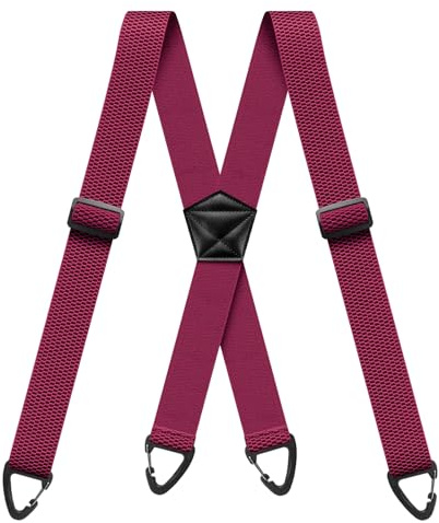 Hidden Braces for Men 1.6 Inch Wide X Back Adjustable Elastic Men's Suspenders Under Clothing with 4 Snap Loop for Jeans Pants Dark Red