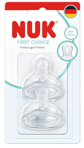 NUK First Choice Babyflaschensauger | Ab 6+ Monaten | Anti-Kolik-Flaschensauger | Silikon | Durchflusskontrolle | 2 Stück