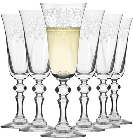 Krosno – Calici da Champagne e Prosecco 165 ml – Set da 6 Pezzi – Collezione Krista Deco – Cristallo Senza Piombo – Design Classico con Motivo Trasparente