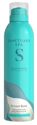 Sanctuary Spa Aqua Serenity Shower Burst, 200ml, Oil-Infused Creamy Body Wash with Lotus Water & Magnolia Blossom, Rich Foamy Lather for Soft, Hydrated Skin Up to 3 Days