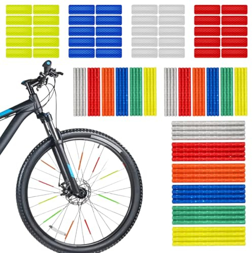 AVUELOI 72 Piezas Reflectores para Radios Bicicleta y 40 Pegatinas Reflectantes de Advertencia, Protector Radios Bicicleta, Reflectores Visibilidad