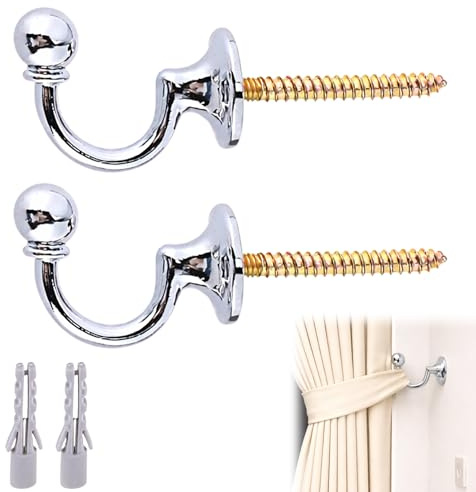 2Pcs Curtain Tieback Hooks Wall Mounted,Tie Back Holders for Curtains, Metal U-Shaped Drapery Holdbacks for Hanging Clothes Bags Shower Window Curtains Keys-Silver