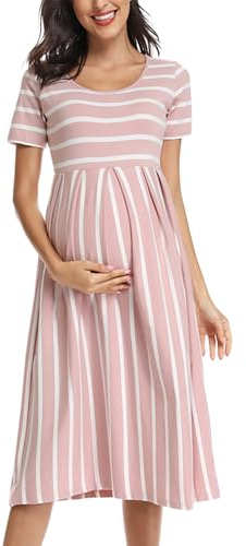 BBHoping Women’s Casual Striped Maternity Dress Short Knee Length Pregnancy Clothes for Baby Shower