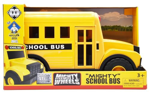 Mighty Wheels Steel American School Bus Toy 16 - Large Free-wheeling Toy Bus with Movable Front and Rear Doors - Durable Steel and Plastic Vehicle Toys for 3+ Year Old Boys and Girls