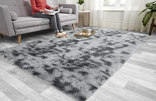 Super Soft FLUFFY Shaggy Rug Anti-Slip Carpet Mat Living Room Large Area Rugs Modern Floor Bedroom Extra Large Size Non Shedding (Ombre Silver, 160cm x 230cm (5.5ft x 7.5ft))