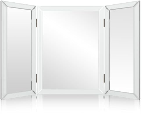 Houseables Dreifach Faltbarer Kosmetikspiegel, zum Aufhängen an der Wand, Einzeln, 3 Wege, dreifach faltbar, große Spiegel für Tische, Schlafzimmer, Badezimmer, dreiteilig, abgeschrägte Kanten