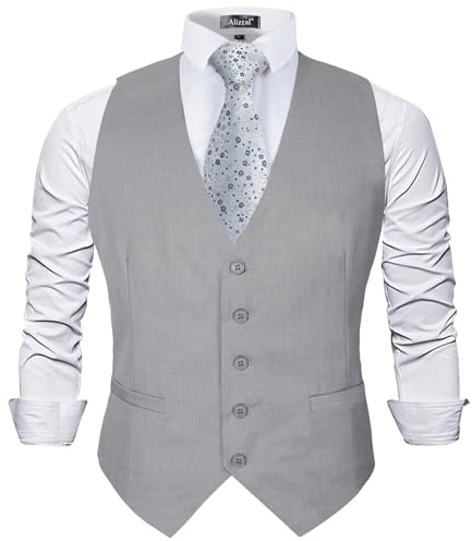 Alizeal Chaleco de traje de negocios de color sólido clásico para hombre Chaleco de esmoquin de ajuste regular