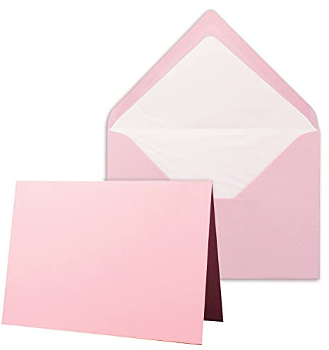 10 x Kartenpaket mit gefütterten Brief-Umschlägen - gerippt - DIN A6/C6 - Rosa - 10,5 x 14,8 cm - Nassklebung - NEUSER PAPIER