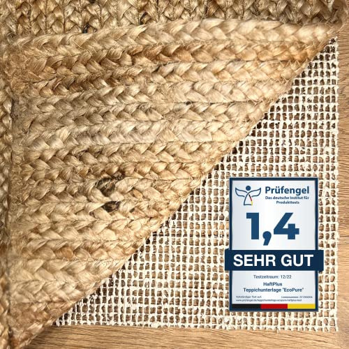 HaftPlus - Teppich Antirutschunterlage Naturfaser, 100% ökologische Jute Antirutschmatte aus nachwachsenden Rohstoffen, rutschfeste Teppichunterlage, Größe 80 x 150 cm