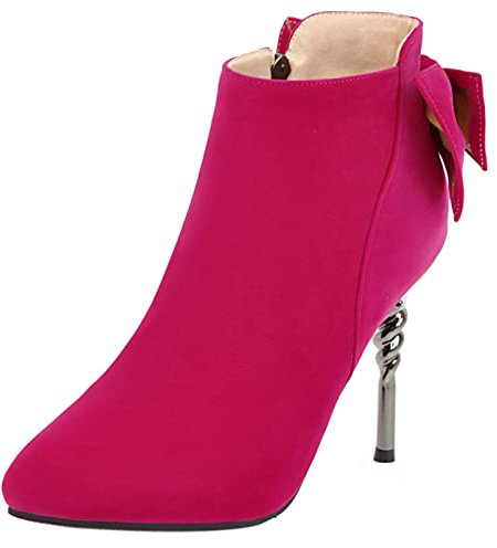 Diuniarza Damen Höhe Ferse Stiefeletten, Kleid Stiefeletten Stiletto Zip Pointed Toe Stiefeletten Elegant Bogen, 12661Ism Rose-Rot Gr 42 EU
