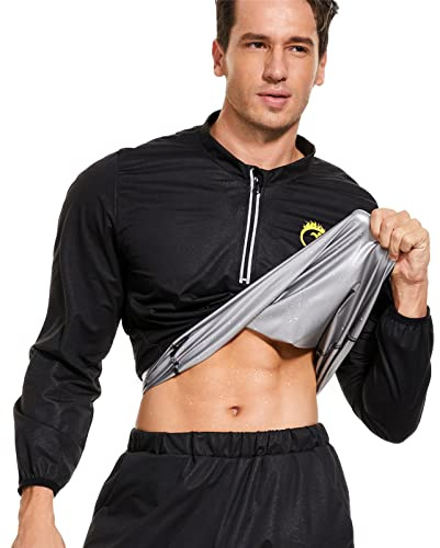 NINGMI Sauna Suit for Men Sweat Jacket Sweating Shirt Long Sleeve Workout Suits Zipper Gym Exercise Fitness