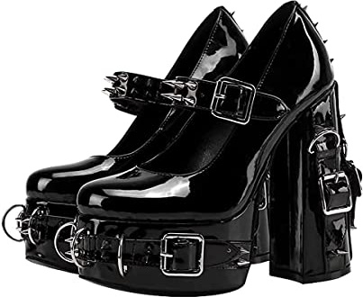 Only maker - Escarpins Mary Jane pour femme - Chaussures à talons hauts Lolita avec plateforme et talon en bloc, Couleur : noir laqué, 43 EU