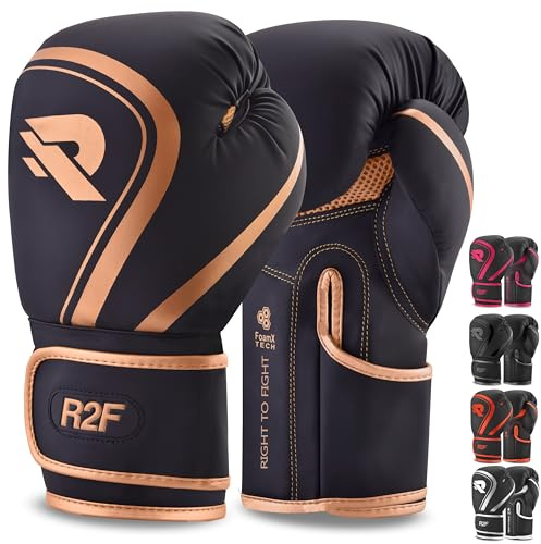 R2F Boxing Gloves, Pro Training Sparring, Vegan Leather, Muay Thai MMA Kickboxing, Men Women Adult, Heavy Punching Bag Mitts Focus Pads Workout, Multi-Layered, 10oz, 12oz, 14oz, 16oz