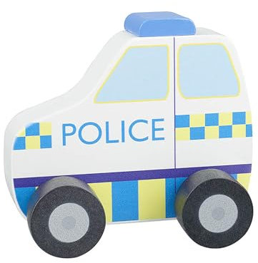 Orange Tree Toys Wooden Police Car Push Animal Vehicles - Educational Small World Toy for 1 Year Old Baby and Toddler - Early Development and Activity Set