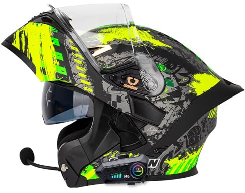 Casque Modulable Moto Bluetooth Casque ECE Homologué, Double Visière Full Face Casques Homme Et Femme, Adulte Casque De Moto Scooter avec Haut-Parleur Intégré