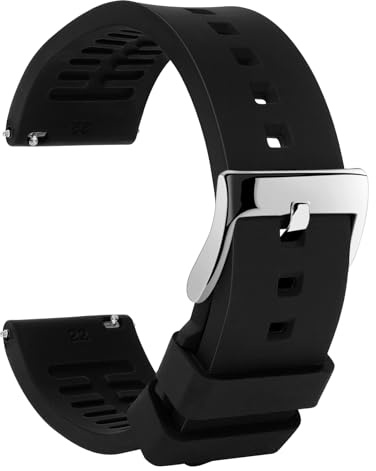 TStrap Silicone Watch Strap 22mm - Black Quick Release Watch Band for Mens Womens - Military Waterproof Smart Watches Bracelet Replacement with Clasp Ladies - 18mm 19mm 20mm 21mm 22mm 24mm