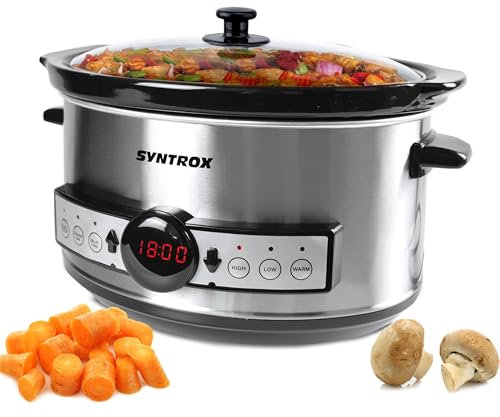Syntrox 3,5 l Slow Cooker | Schmortopf | Schongarer | Multikocher Balmsi, Küchengeräte, Multikocher, Timer, Warmhaltefunktion, Keramik-Innentopf, Rutschsichere Standfüße