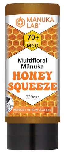 Manuka Lab| Manuka Honey 70+ MGO Squeeze Bottle - 330g | Premium New Zealand Manuka Honey for Immune Support and Sore Throat Relief | Natural Sweetener - Squeezy Honey
