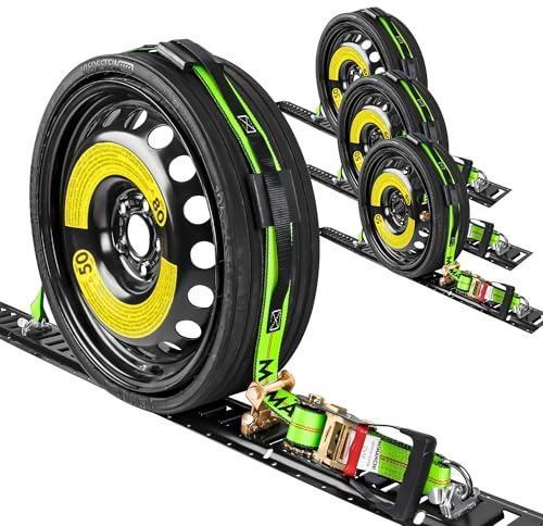 Mimanchi 4Pack,2 x 10'Wheel Straps with E-Track Fittings,Auto Hauler Ratchet Wheel Straps with 3 Rubber Blocks,E Track Tire Strap for Hauling Cars,ATV's, UTV's | Car Tie Down Straps for Trailers