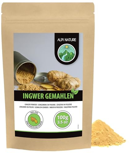 Alpi Nature Zenzero in Polvere 100g, Radice di Zenzero Essiccata e Macinata per Cucina
