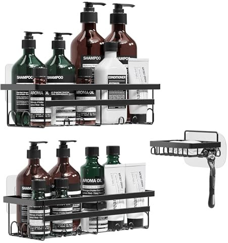 W&S Duschregal 3er Set - Duschablage Badablage ohne Bohren Edelstahl | 2 Badregale + 1 Seifenablage Rostfrei Rutschfest Badezimmer Shower Caddy Duschkorb mit Magic Sticker Shampoo Halterung Organizer