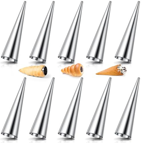 AiQInu Moldes de cuerno de crema 10 piezas,Molde de Acero Inoxidable de Cannoli Tubos Molde en Rollo Cono de Crema,croissants, cuerno, pastel para cannoli, cruasanes, helados