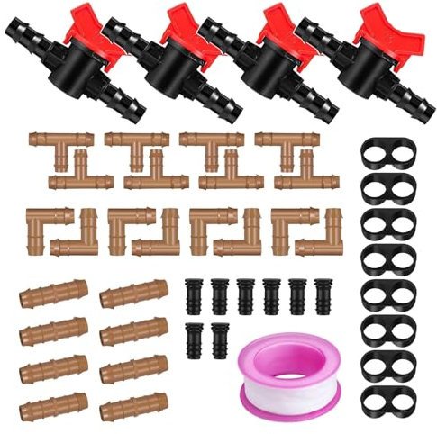 HUAZIZ 45 Piezas Marrón Riego Goteo Kit, Conectores para Tubo de Riego Goteo 16 mm Conectores Riego Mixtos de Goma Manguera Accesorios para Sistema de Goteo Irrigación Jardín Huerto Terraza
