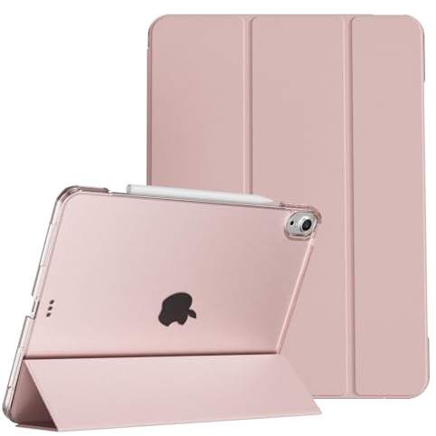 KVTVOU Fodral för iPad Air 11 tum (2026 2025 2024), för iPad Air 5. /4. Generation (10,9 tum 2022 2020), transparent hård PC-baksida, ultralätt, stöder laddning med penna, rosa