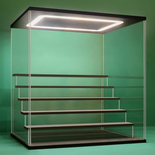 Nonemey Vitrina Expositora Transparente con Luz Led,2/3/4/5/6 Niveles Cajas de Metacrilato de Almacenaje,Antipolvo Caja Organizadora,Vitrina Acrílica para Colecciones (Negro, 6Tier-40*32*42 cm)