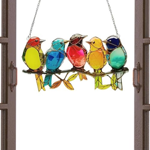 Rrlihjgu Attrape-Soleil en Verre teinté en Forme de Colibri, décoration Murale à Suspendre en Fer forgé coloré pour extérieur, Jardin, terrasse, clôture, Maison