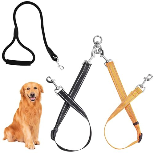 Correa Doble para Perros, Ajustable Reflectante AntitironesCorrea de Perro Doble, Correas Giratoria de 360 ° Sin Enredos, para Medianos Entrenamiento Correr Perros Pequeños