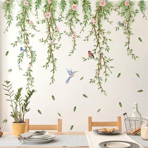 GoldOars Pegatinas de Pared Palmera Hojas Verde Plantas Tropicales Vinilos Decorativos Plantas Colgantes Flores Adhesivos Pared Salón Dormitorio Oficina (Hojas de flor)