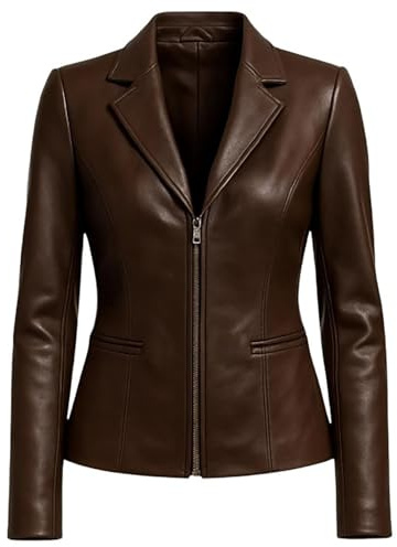 AAOutfitz kvinnor läder mörkbrun blazer jacka, Mörkbrun – äkta läder, XL