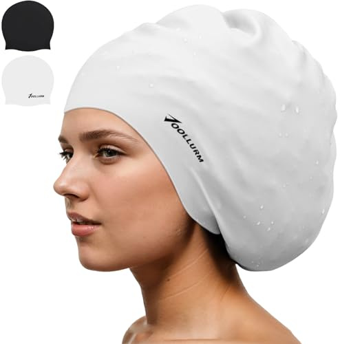 2 Pack Extra Large Swimming Cap for Long Hair, Silicone Adult Swim Cap Designed for Braids, Curls, Dreadlocks, Weaves, Hair Extensions, Afros- Swimming Hat Women, Men